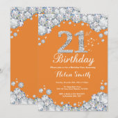Invitation 21ème Diamant orange et argenté d'anniversaire (Devant / Derrière)