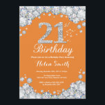 Invitation 21ème Diamant orange et argenté d'anniversaire<br><div class="desc">21ème Invitation d'anniversaire. Diamant orange et argenté de fausse pierre. Invitation élégant de coup d'anniversaire. Anniversaire adulte. Anniversaire de femmes. Anniversaire d'hommes. Pour davantage de personnalisation,  cliquez sur svp la "personnaliser il" bouton et utilisez notre outil de conception pour modifier ce modèle.</div>