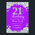 Invitation 21ème Diamant pourpre et argenté d'invitation<br><div class="desc">21ème Invitation d'anniversaire. Diamant pourpre et argenté de fausse pierre. Invitation élégant de coup d'anniversaire. Anniversaire adulte. Anniversaire de femmes. Anniversaire d'hommes. Pour davantage de personnalisation,  cliquez sur svp la "personnaliser il" bouton et utilisez notre outil de conception pour modifier ce modèle.</div>