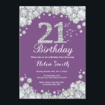 Invitation 21ème Diamant pourpre et argenté d'invitation<br><div class="desc">21ème Invitation d'anniversaire. Diamant pourpre et argenté de fausse pierre. Invitation élégant de coup d'anniversaire. Anniversaire adulte. Anniversaire de femmes. Anniversaire d'hommes. Pour davantage de personnalisation,  cliquez sur svp la "personnaliser il" bouton et utilisez notre outil de conception pour modifier ce modèle.</div>