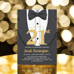 Invitation 21ème événement d'anniversaire Black and Gold de T<br><div class="desc">Célébrez dans le style avec cette Invitation d'anniversaire Black and Gold Tuxedo, exubérant élégance et sophistication. L'élégant arrière - plan noir et les touches dorées chatoyantes donnent le ton à une affaire luxueuse, parfaite pour une célébration d'étape. Avec son design raffiné d'inspiration tuxedo, cette invitation capte l'essence d'une soirée classe...</div>