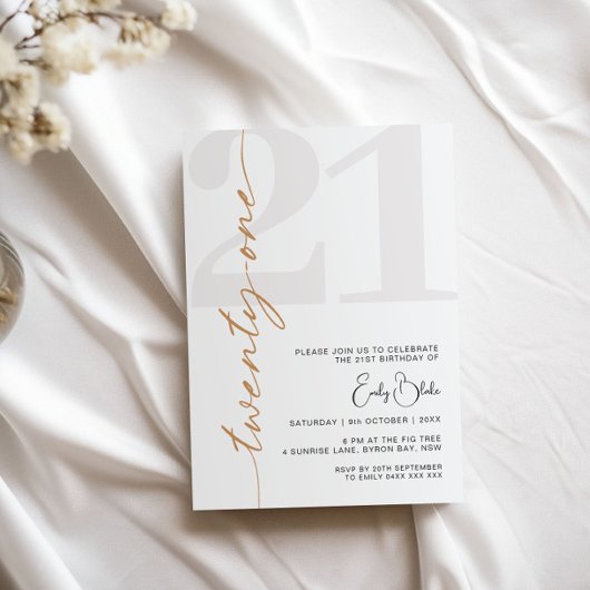 Invitation 21ème fête d'anniversaire minimaliste Vingt et un