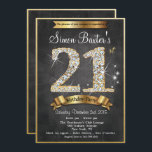 Invitation 21ème Gold Diamond Chalkboard Anniversaire Invitat<br><div class="desc">21e Sparkle Diamond Or Chalkboard Faux Or Metallic Invitation Anniversaire</div>