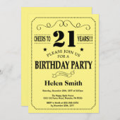 Invitation 21ème Noir et jaune d'invitation d'anniversaire (Devant / Derrière)