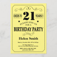 21ème Noir et jaune d'invitation d'anniversaire