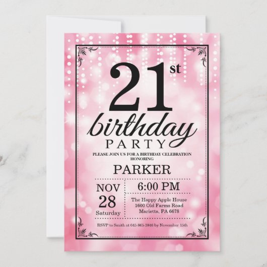 Invitation 21ème Parties scintillantes de rose d'invitation (Devant)