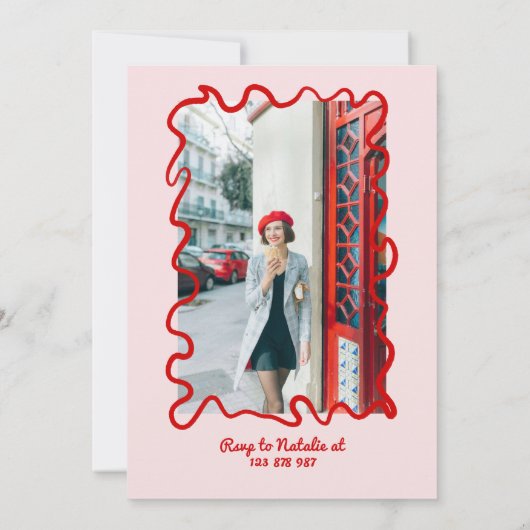 Invitation 21ème photo couleur de la main rose dessinée Anniv (Dos)