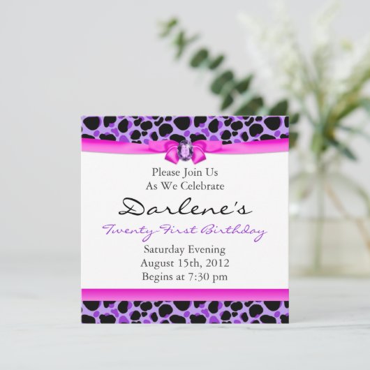 Invitation 21ème Pourpre génial de diva de léopard de fête (Debout devant)