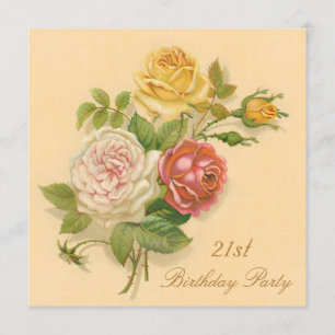 Invitation 21ème Roses vintages chics de fête d'anniversaire