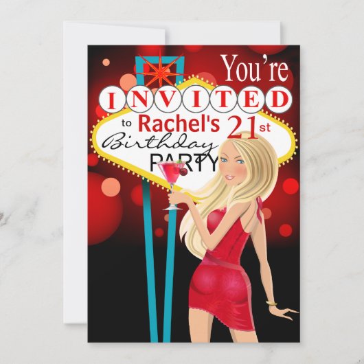 Invitation 21ème rouge de fête d'anniversaire de Las Vegas (Devant)