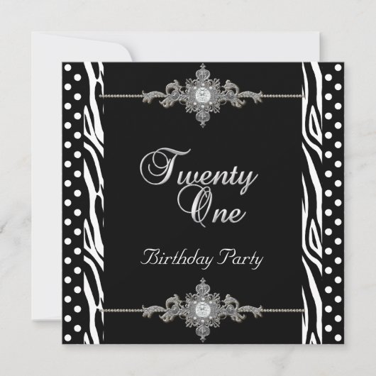 Invitation 21ème Zebra Silver White Black Spot Diamond (Devant)