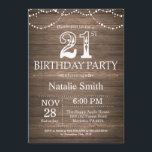 Invitation 21èmes lumières rustiques de ficelle d'invitation<br><div class="desc">21ème invitation rustique d'anniversaire avec l'arrière - plan en bois rustique. Lumières de ficelle. Cru de pays rétro. Anniversaire adulte. Anniversaire masculin d'hommes ou de femmes. Pour davantage de personnalisation,  cliquez sur svp la "personnaliser il" bouton et utilisez notre outil de conception pour modifier ce modèle.</div>