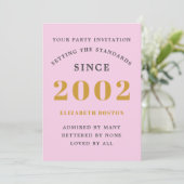 Invitation 21st Birthday 2002 Pink Grey Ajouter le nom Année (Debout devant)