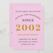 Invitation 21st Birthday 2002 Pink Grey Ajouter le nom Année (Devant / Derrière)