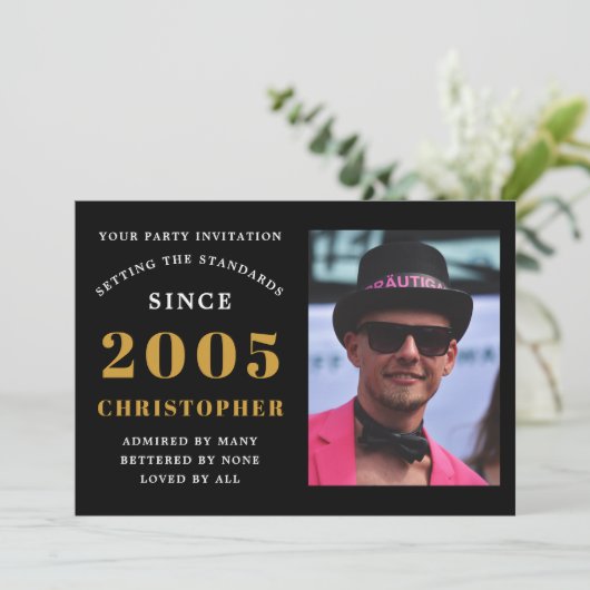 Invitation 21st Birthday 2005 Black Gold Personalized Photo (Debout devant)