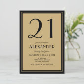 Invitation 21st Birthday Adult Black and Gold Modern Minimal (Debout devant)