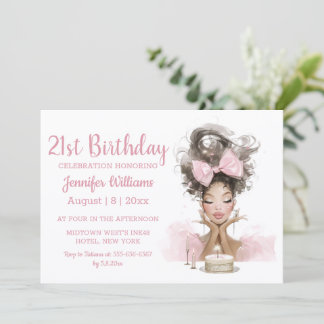 Invitation  21st birthday watercolor pink dress stylish party