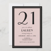 Invitation 21st Birthday Women's Modern Minimal Black Pink (Devant)