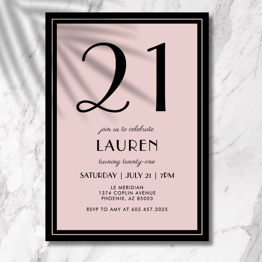 Invitation 21st Birthday Women's Modern Minimal Black Pink