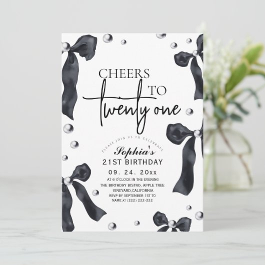 Invitation 21st Elegant Bow Birthday Party (Debout devant)