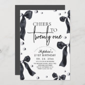 Invitation 21st Elegant Bow Birthday Party (Devant / Derrière)