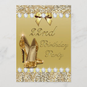 Invitation 22e Anniversaire Classy Talons d'or Séquins Diaman