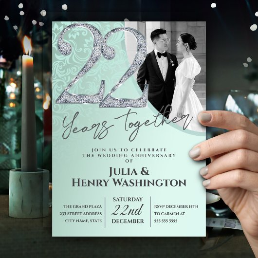 Invitation 22e Anniversaire de Mariage Vert Doux
