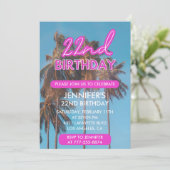 Invitation 22e anniversaire d'invitation Summer Pink Palm tre (Debout devant)