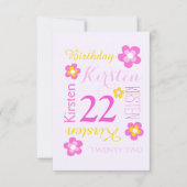 Invitation 22e anniversaire fleur graphique jaune rose surpri (Devant)