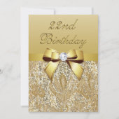 Invitation 22e anniversaire Séquins Gold Faux et Bow (Devant)