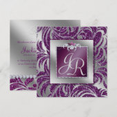 Invitation 232 Élégant Mariage Feuille Floral Violet Étincell (Devant / Derrière)