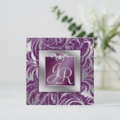 Invitation 232 Élégant Mariage Feuille Floral Violet Étincell (Debout devant)