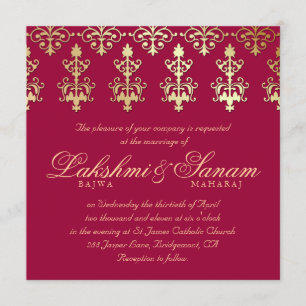 Invitation 232 Mariage Indien Inviter Damask Gold Vin d'autom