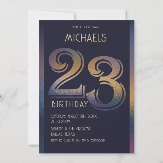 Invitation 23ème anniversaire moderne violet foncé et or (Devant)