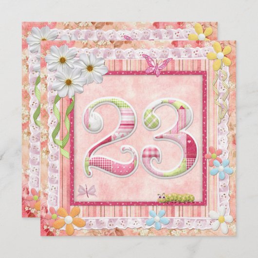 Invitation 23ème anniversaire style scrapbooking (Devant / Derrière)