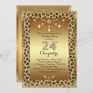 Invitation 24, fête d'anniversaire 24, or Royal Cheetah plus