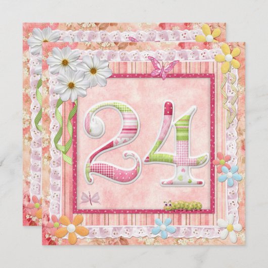 Invitation 24e anniversaire style scrapbooking (Devant / Derrière)