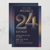 Invitation 24ème anniversaire moderne violet foncé et or (Devant / Derrière)