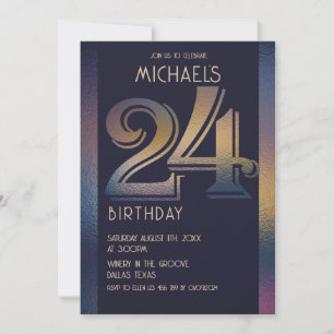 Invitation 24ème anniversaire moderne violet foncé et or