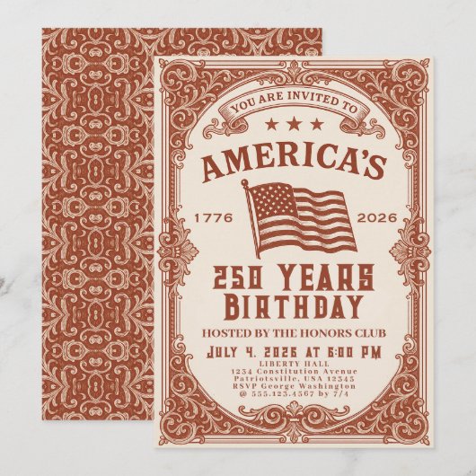 Invitation 250 Anniversaire des Etats-Unis (Devant / Derrière)
