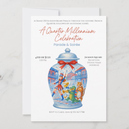 Invitation 250 ans Ginger Jar Parade & Soirée (Devant)