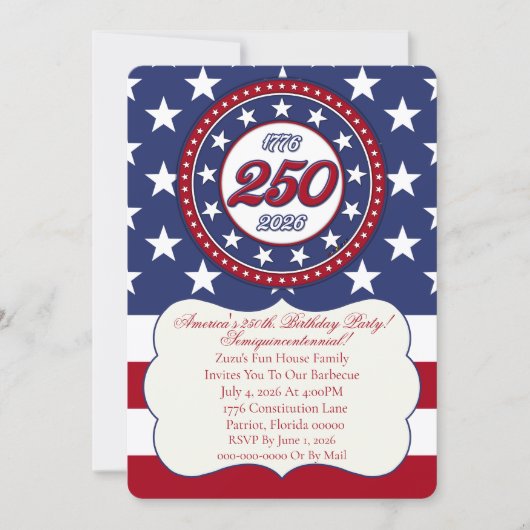 Invitation 250e anniversaire d'Amérique avec le drapeau des É (Devant)