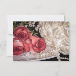 Invitation 2586-Roses de mariage avec anneaux, perles