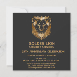 Invitation 25 Anniversaire Luxe Black Gold Lion Business Logo