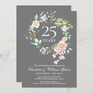 Invitation 25e anniversaire Argent Rose Garland Floral