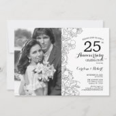 Invitation 25e anniversaire avec photo - Fleurs blanches sur  (Devant)