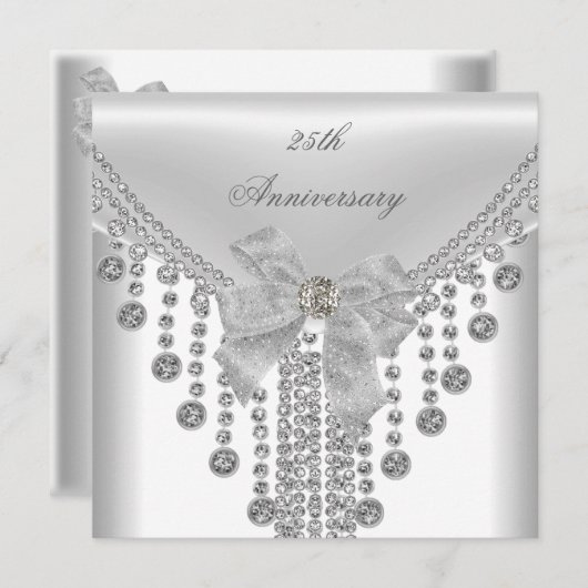 Invitation 25e Anniversaire Bijou à mâchoires en argent blanc (Devant / Derrière)