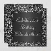 Invitation 25e anniversaire Black & Silver Floral Metal (Devant / Derrière)