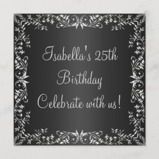 Invitation 25e anniversaire Black & Silver Floral Metal