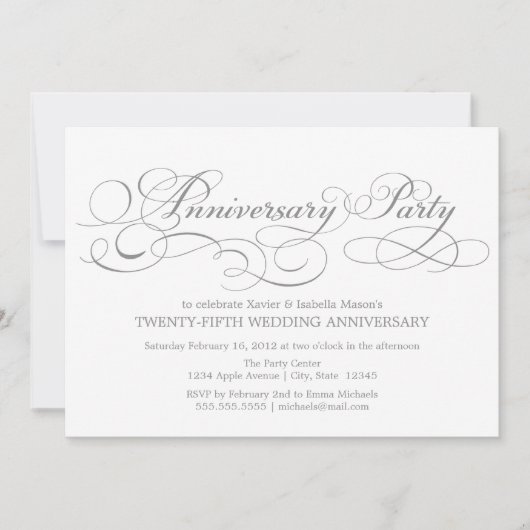 Invitation 25e anniversaire | Blanc/Argent (Devant)